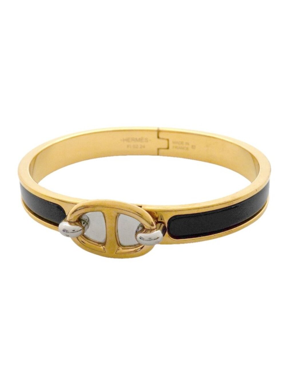 Hermes Bangle Chaine D'ancre Mini Clic Gold Plated Black Bracelet